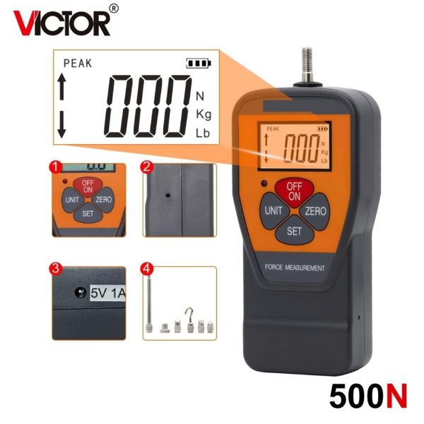 Máy đo lực kéo và nén VICTOR 500N (50kg), máy đo lực VICTOR-500N, VICTOR 500N Digital Force Gauge