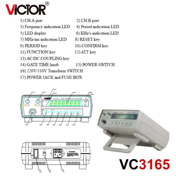 Máy đo tần số VICTOR VC3165 kỹ thuật số đa năng để bàn, máy đếm tần số VICTOR VC-3165, VICTOR VC 3165 Frequency Counter