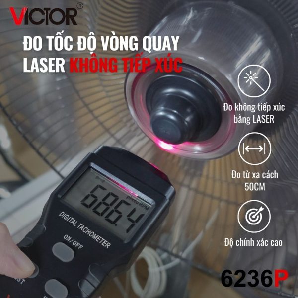 máy đo tốc độ vòng quay VICTOR 6236P 2 trong 1, máy đo tốc độ laser không tiếp xúc và tiếp xúc VICTOR-6236P, VICTOR 6236P Digital Photo and contact tachometer