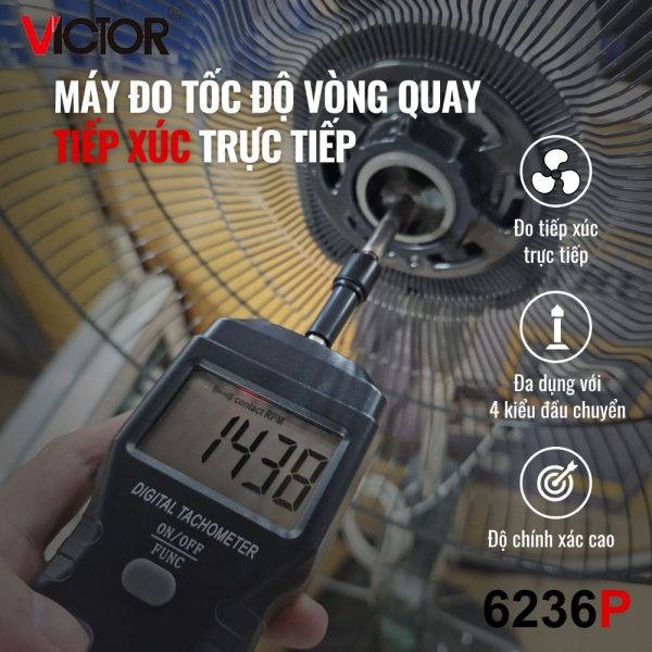 máy đo tốc độ vòng quay VICTOR 6236P 2 trong 1, máy đo tốc độ laser không tiếp xúc và tiếp xúc VICTOR-6236P, VICTOR 6236P Digital Photo and contact tachometer