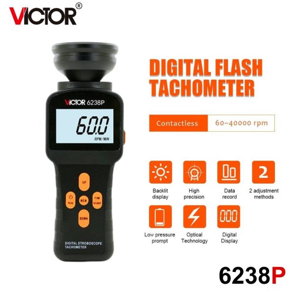 Máy đo tốc độ vòng quay VICTOR 6238P Stroboscope đèn chớp, đèn Stroboscope đo tốc độ vòng quay VICTOR 6238P, VICTOR-6238P Digital Stroboscope Tachometer