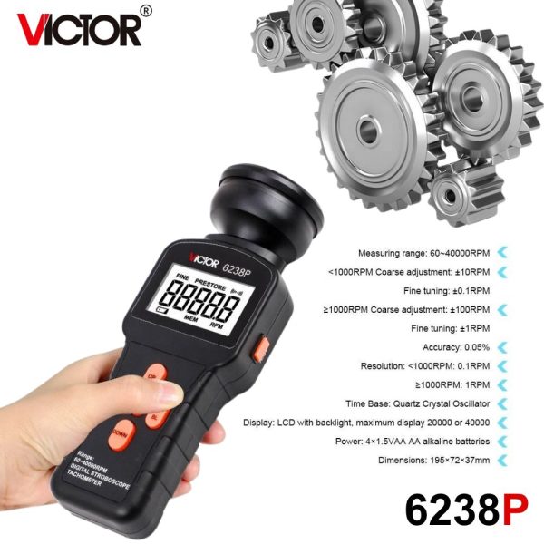 Máy đo tốc độ vòng quay VICTOR 6238P Stroboscope đèn chớp, đèn Stroboscope đo tốc độ vòng quay VICTOR 6238P, VICTOR-6238P Digital Stroboscope Tachometer
