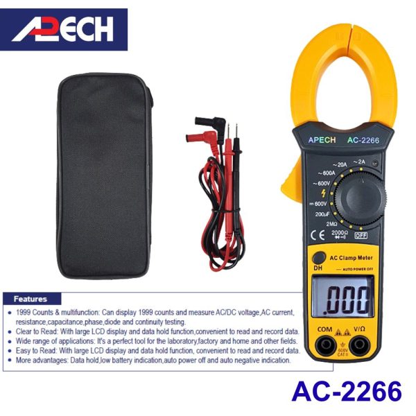 Ampe kìm APECH AC-2266 đo dòng AC (600A), Ampe kìm giá rẻ APECH AC2266, APECH AC 2266 Digital Clamp Meter