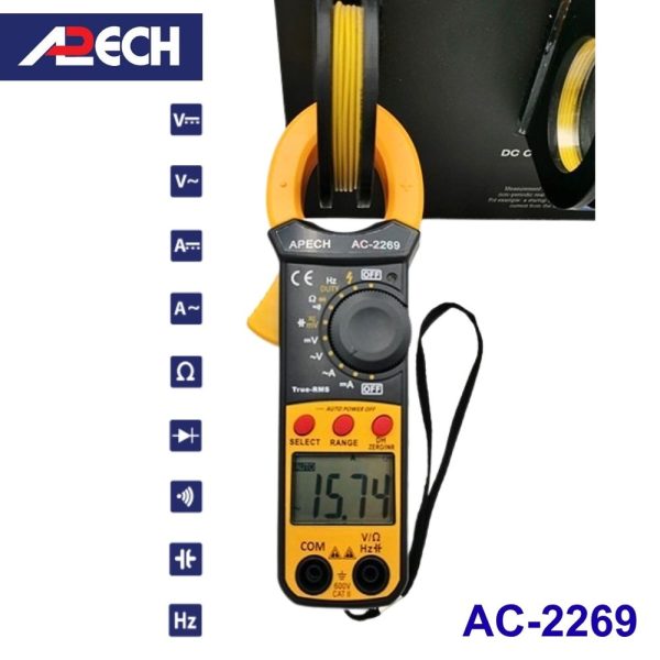 Ampe kìm APECH AC-2269 True-RMS đo dòng AC/DC (600A), Ampe kìm AC/DC APECH AC2269 True RMS, APECH AC 2269 True-RMS Digital Clamp Meter