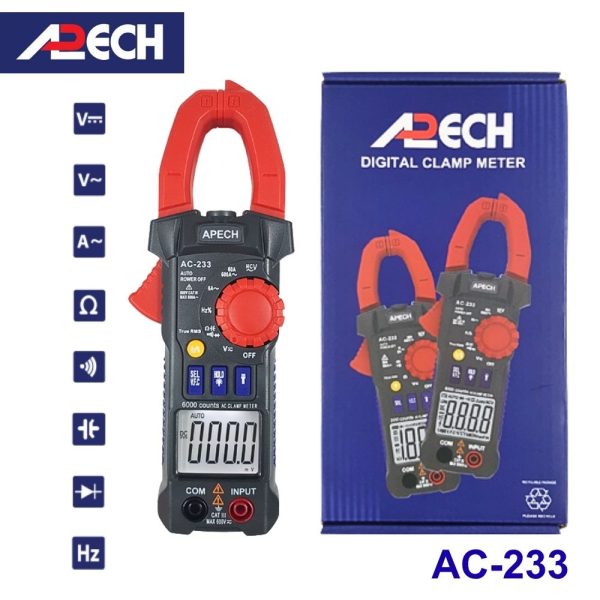 Ampe kìm APECH AC-233 True-RMS đo dòng AC (600A), Ampe kìm AC APECH AC233 True-RMS, APECH AC 233 True-RMS Digital Clamp Meter