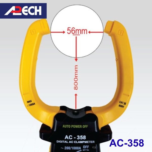 Ampe kìm APECH AC-358 đo dòng AC (1000A), Ampe kìm giá rẻ APECH AC358, APECH AC-358 Digital AC Clamp Meter