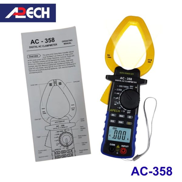 Ampe kìm APECH AC-358 đo dòng AC (1000A), Ampe kìm giá rẻ APECH AC358, APECH AC-358 Digital AC Clamp Meter