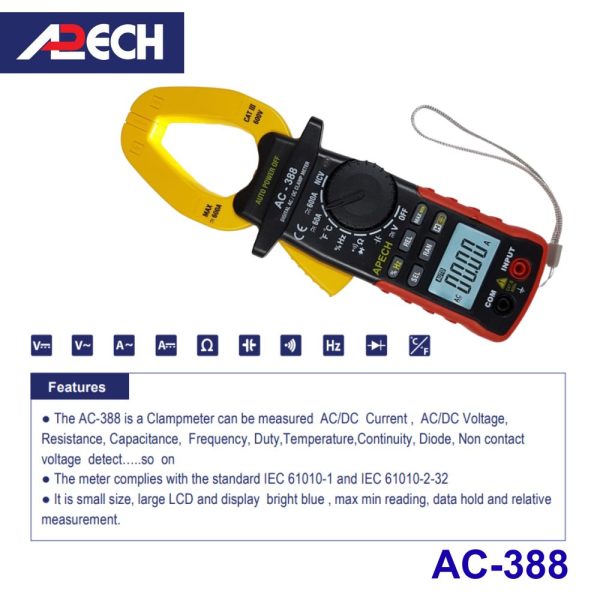Ampe kìm APECH AC-388 đo dòng AC/DC (600A), Ampe kìm AC/DC APECH AC388, APECH AC 388 Digital AC/DC Clamp Meter