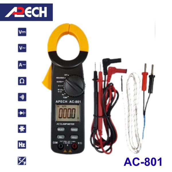 Ampe kìm APECH AC-801 đo dòng AC (600A), Ampe kìm giá rẻ APECH AC801, APECH AC 801 Digital Clamp Meter