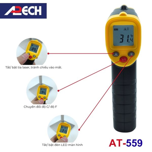 Máy đo nhiệt độ hồng ngoại APECH AT-559 (2 trong 1), máy đo nhiệt độ giá rẻ APECH AT559, APECH AT 559 Infrared Thermometer