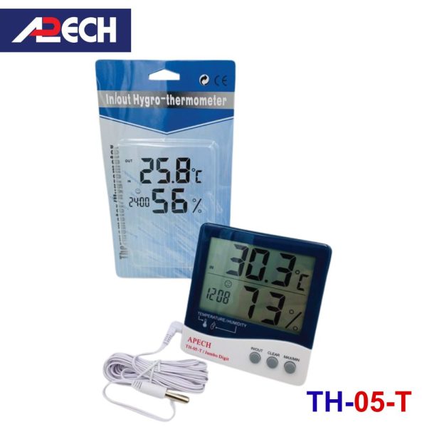 Nhiệt ẩm kế điện tử APECH TH-05T treo tường, nhiệt ẩm kế có dây APECH TH-05-T, APECH TH05T digital thermo-hygrometer