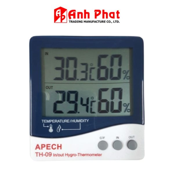 Nhiệt ẩm kế điện tử APECH TH-09 treo tường, nhiệt ẩm kế treo tường APECH TH 09, APECH TH09 digital thermo-hygrometer