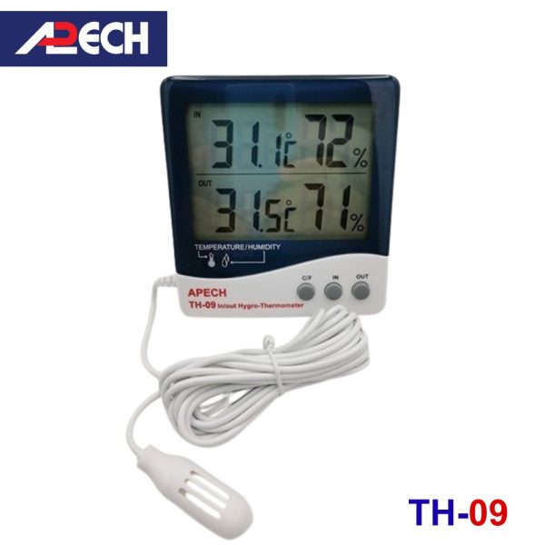 Nhiệt ẩm kế điện tử APECH TH-09 treo tường, nhiệt ẩm kế treo tường APECH TH 09, APECH TH09 digital thermo-hygrometer