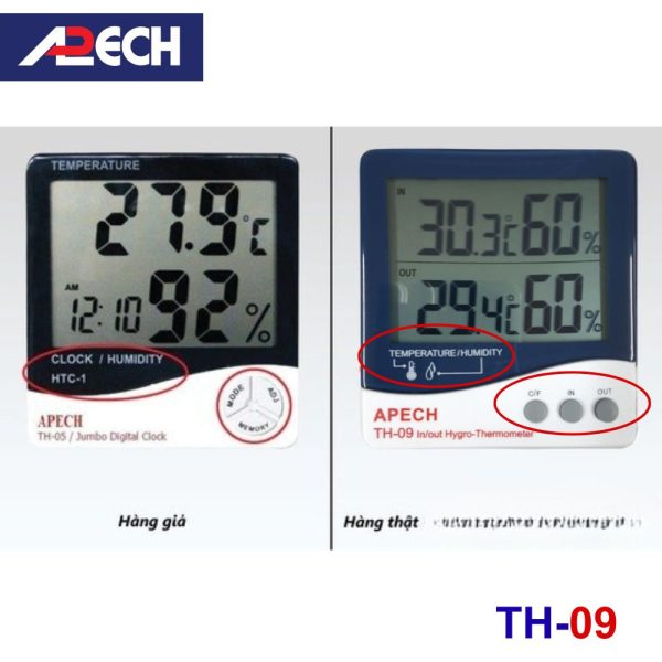 Nhiệt ẩm kế điện tử APECH TH-09 treo tường, nhiệt ẩm kế treo tường APECH TH 09, APECH TH09 digital thermo-hygrometer