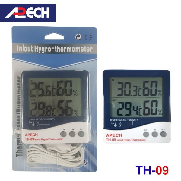 Nhiệt ẩm kế điện tử APECH TH-09 treo tường, nhiệt ẩm kế treo tường APECH TH 09, APECH TH09 digital thermo-hygrometer