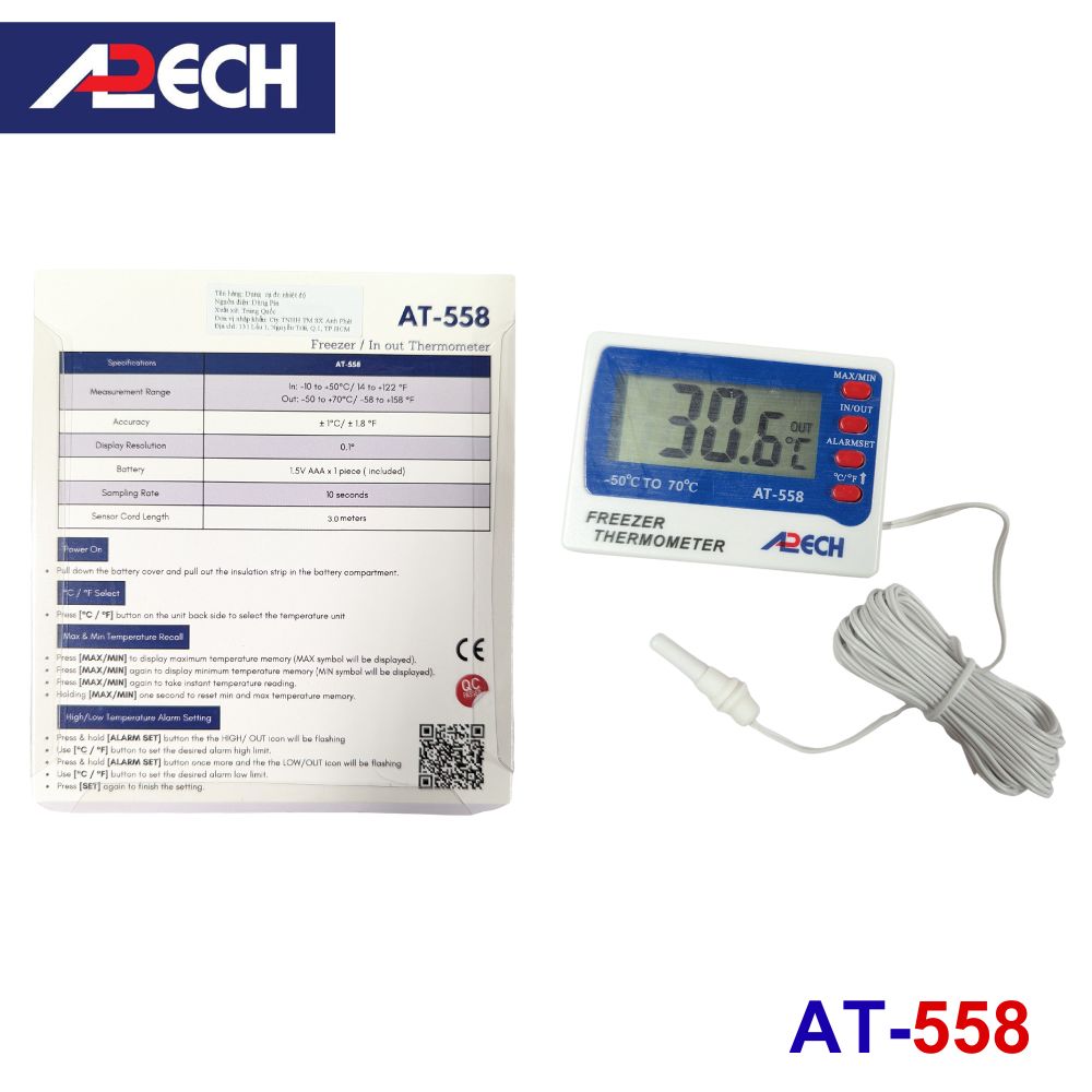 Nhiệt kế điện tử APECH AT-558 đo nhiệt độ ngăn đông tủ lạnh Nhiệt kế điện tử APECH AT-558 đo nhiệt độ ngăn đông tủ lạnh, nhiệt kế đo tủ lạnh tủ đông APECH AT 558, Freezer In Out Thermometer APECH AT-558
