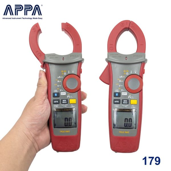 Ampe kìm APPA 179 True-RMS đo điện năng lượng mặt trời AC/DC, Ampe kìm đo điện mặt trời APPA 179, APPA 179 Clamp Meter