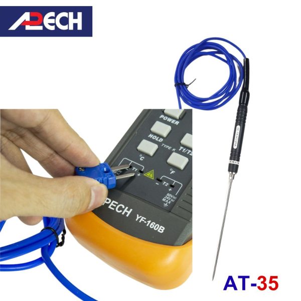 Cây đo nhiệt độ tiếp xúc đầu nhọn APECH AT-35 (-50 ~ 600 độ C), cây đo nhiệt độ xuyên thấu APECH AT35, que đo nhiệt độ APECH AT 35 K-Type Thermocouple Probe