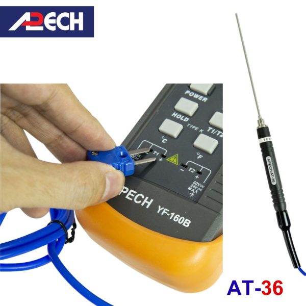 Cây đo nhiệt độ tiếp xúc đầu tù APECH AT-36 (-50 ~ 600⁰C), que đo nhiệt độ loại K APECH AT36, APECH AT 36 K-Type Thermocouple Probe
