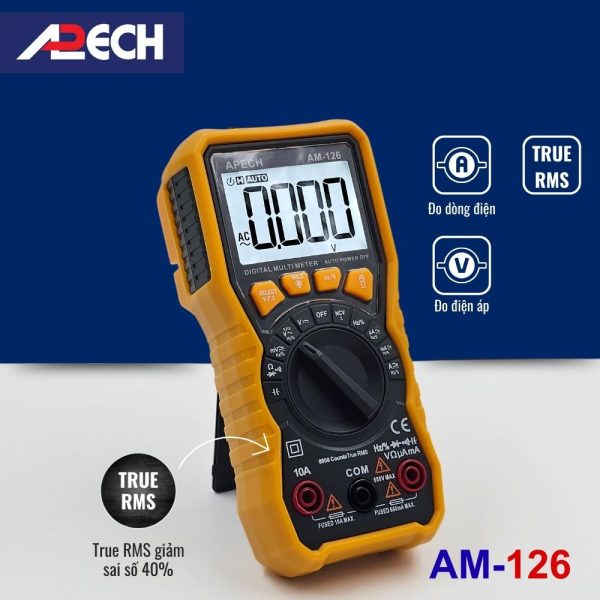 Đồng hồ vạn năng APECH AM-126 True-RMS đo điện AC/DC tự động chỉnh dải đo, đồng hồ VOM AC/DC APECH AM126 True RMS, APECH AM-126 Digital AC/DC Multimeter
