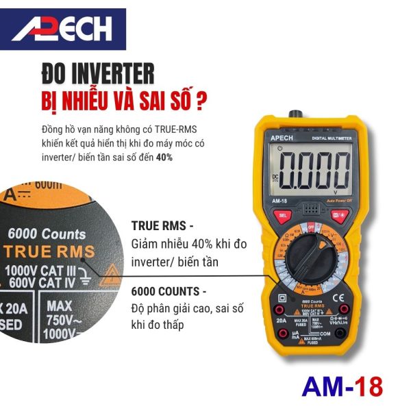 Đồng hồ vạn năng APECH AM-18 True-RMS đo điện AC/DC, đồng hồ VOM APECH AM18 True-RMS, APECH AM 18 True RMS Digital Multimeter
