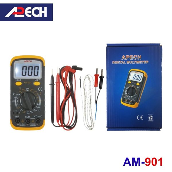 Đồng hồ vạn năng APECH AM-901 đo dòng DC và nhiệt độ, đồng hồ VOM giá rẻ APECH AM901, APECH AM 901 Digital Multimeter