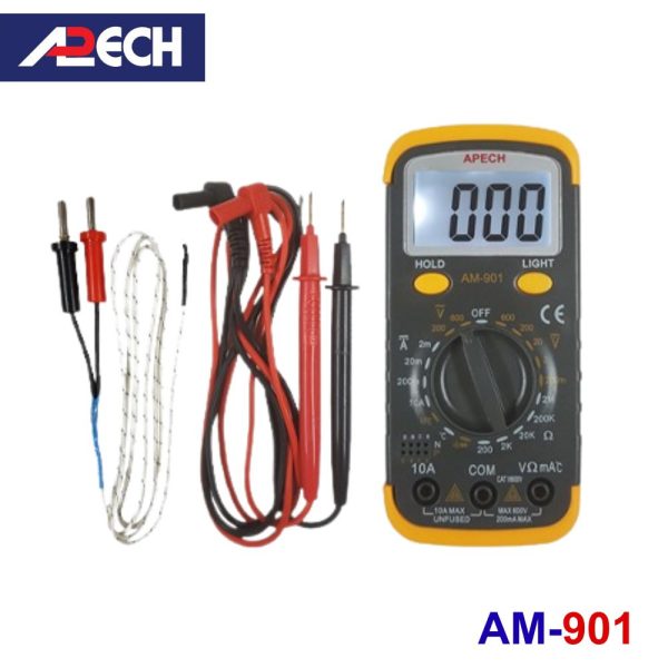 Đồng hồ vạn năng APECH AM-901 đo dòng DC và nhiệt độ, đồng hồ VOM giá rẻ APECH AM901, APECH AM 901 Digital Multimeter