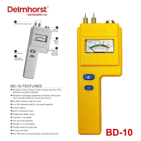 Máy đo độ ẩm gỗ Delmhorst BD-10 moisture meter, máy đo ẩm gỗ và vật liệu xây dựng Delmhorst BD10 chỉ thị kim, Delmhorst BD 10 analog moisture meter