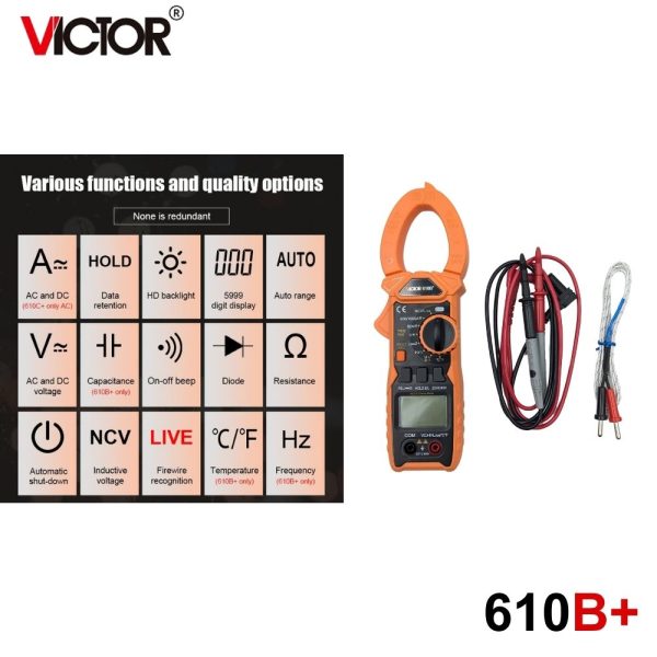 Ampe kìm Victor 610B+ True-RMS đo điện AC/DC, đồng hồ Ampe kìm AC/DC Victor 610B+ TrueRMS, Victor 610B plus True RMS Clamp Meter