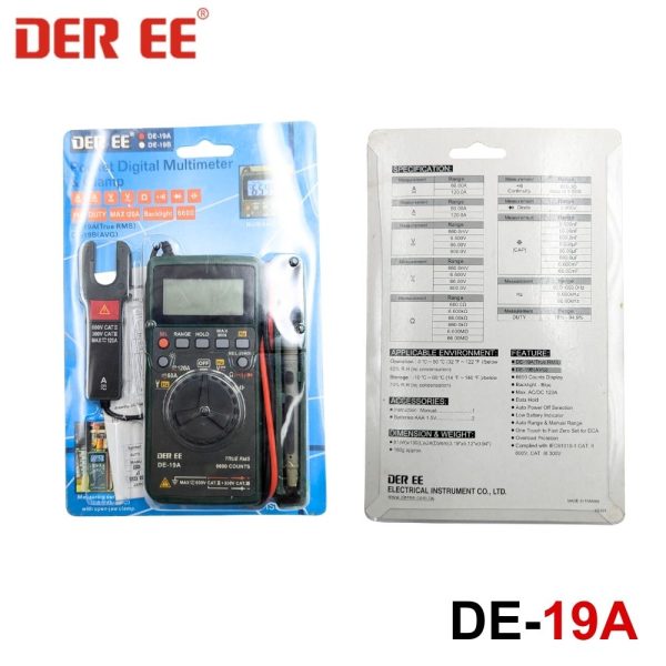 Đồng hồ vạn năng bỏ túi DEREE DE-19A True-RMS, đồng hồ VOM bỏ túi DEREE DE19A True-RMS, DEREE DE 19A Pocket Multimeter & Clamp