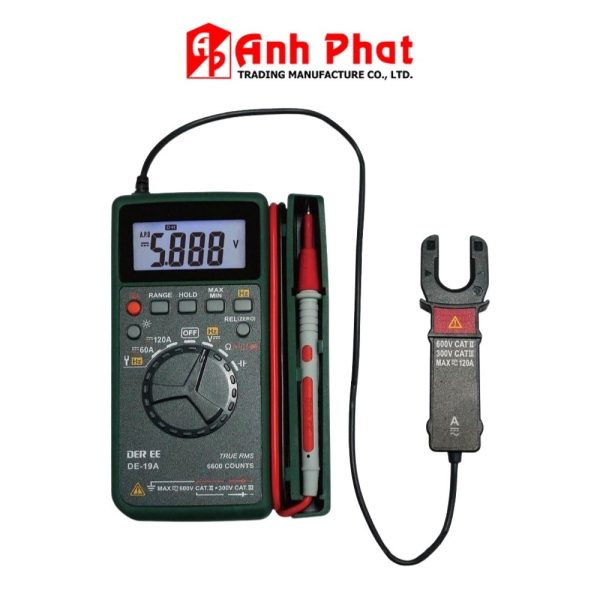 Đồng hồ vạn năng bỏ túi DEREE DE-19A True-RMS, đồng hồ VOM bỏ túi DEREE DE19A True-RMS, DEREE DE 19A Pocket Multimeter & Clamp