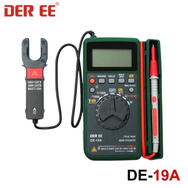 Đồng hồ vạn năng bỏ túi DEREE DE-19A True-RMS, đồng hồ VOM bỏ túi DEREE DE19A True-RMS, DEREE DE 19A Pocket Multimeter & Clamp