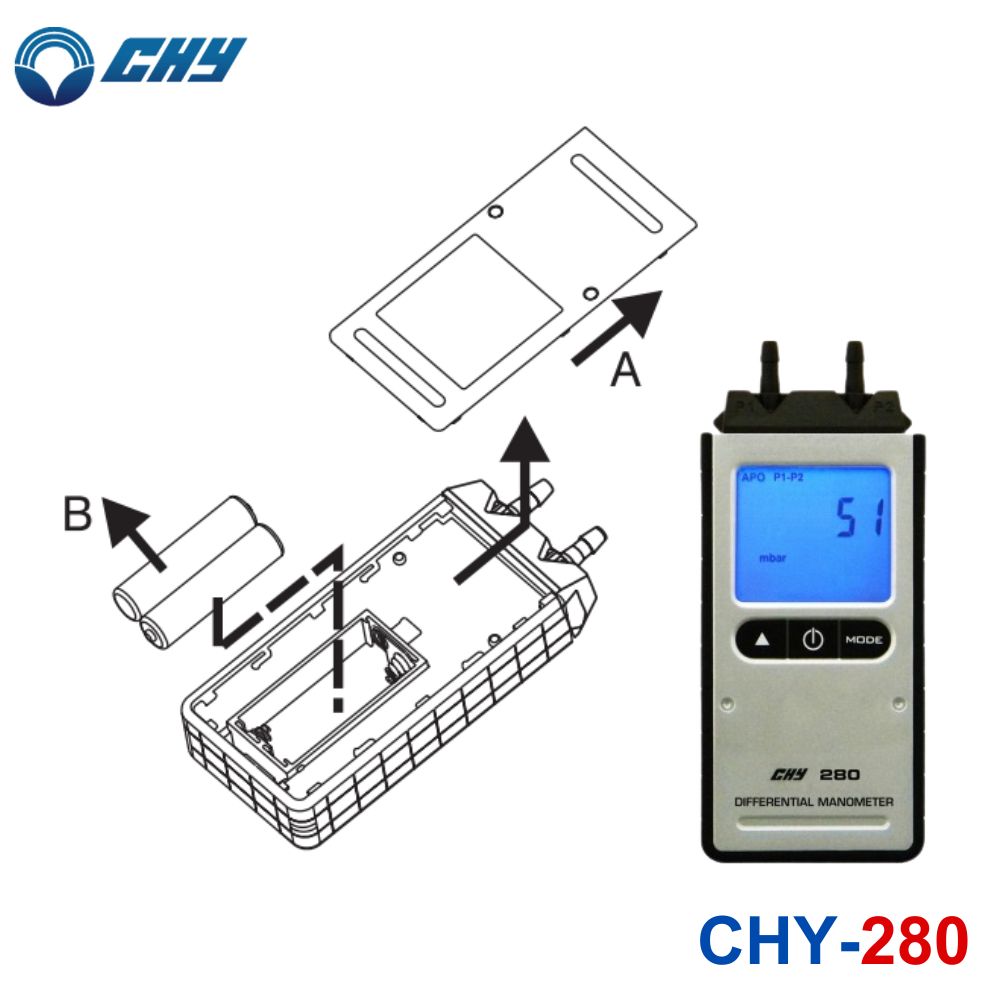 Máy đo áp suất không khí CHY 280 cầm tay Máy đo áp suất không khí CHY CHY-280, máy đo chênh lệch áp suất CHY 280, CHY 280 Differential Manometer