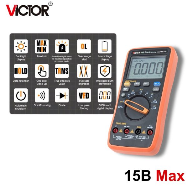 Đồng hồ vạn năng VICTOR 15B MAX true-rms đo điện AC/DC, đồng hồ VOM VICTOR 15B-MAX, VICTOR 15B MAX Digital Multimeter