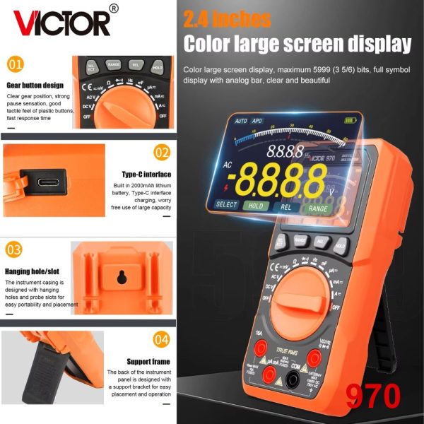 đồng hồ vạn năng VICTOR 970 True-RMS đo điện AC/DC, đồng hồ VOM VICTOR-970 True RMS, VICTOR 970 Digital Multimeter