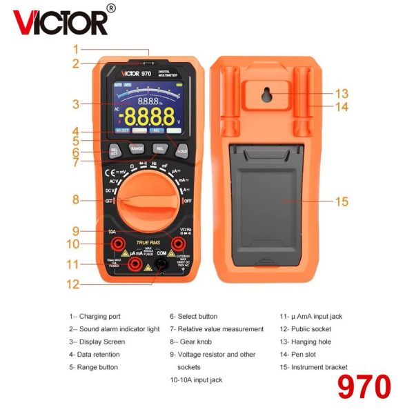 đồng hồ vạn năng VICTOR 970 True-RMS đo điện AC/DC, đồng hồ VOM VICTOR-970 True RMS, VICTOR 970 Digital Multimeter